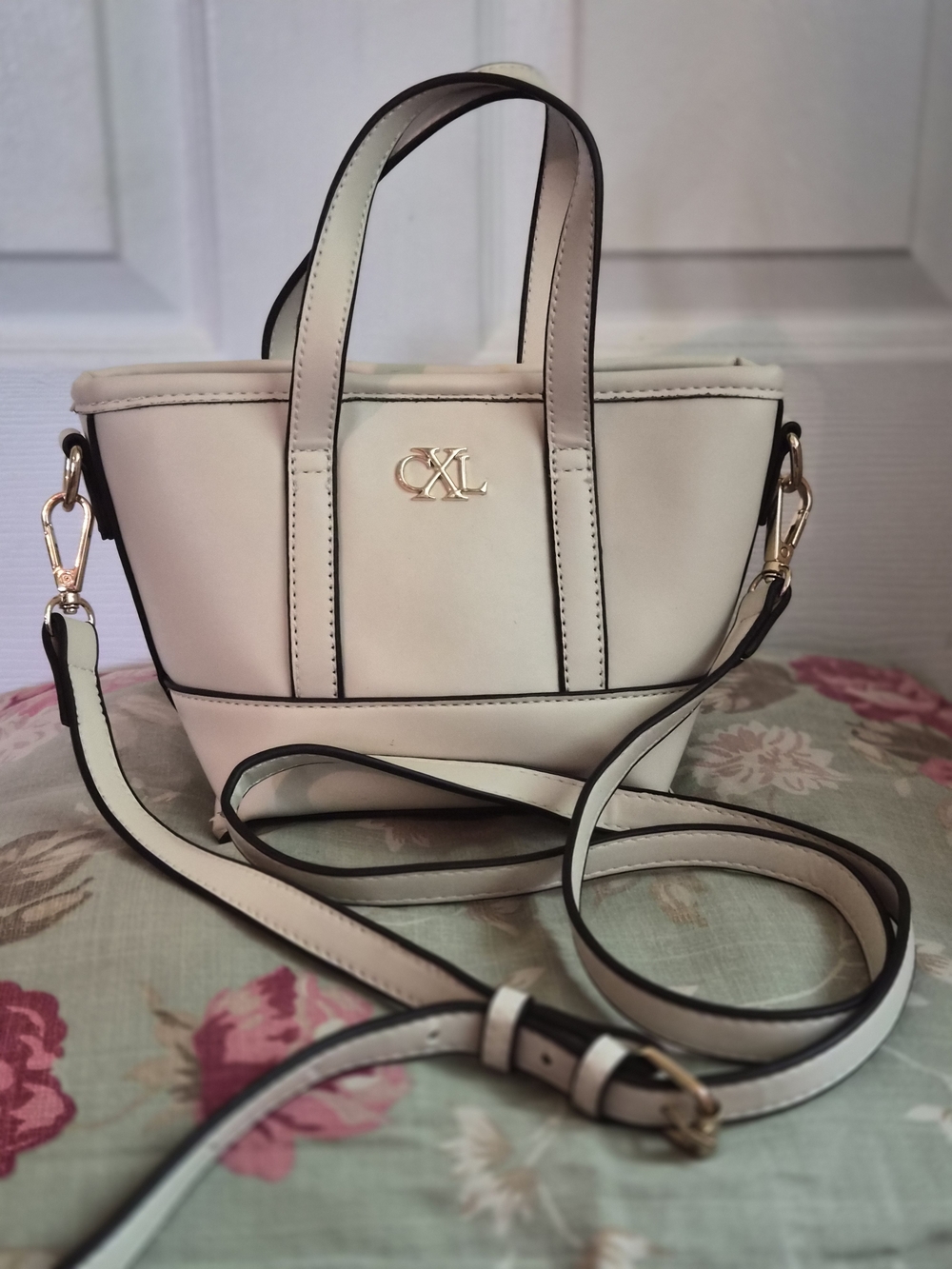Christian Lacroix Cream and Black Trim Crossbody Tote